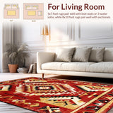Ultra Soft Area Rug, Non Slip, Stain Resistant, Washable Area Rugs for Living Room, Bedroom, Cozy Traditional Southwestern Motif(Red)