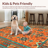 Ultra Soft Area Rug, Non Slip, Stain Resistant, Washable Area Rugs for Living Room, Bedroom, Contemporary Distressed Linear Art(Orange)