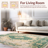 Beige Green Distressed Medallion Durable Non Shedding(Beige)