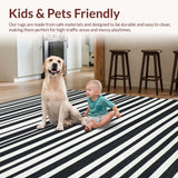 Ultra Soft Area Rug, Non Slip, Stain Resistant, Washable Area Rugs for Living Room, Bedroom, Elegant Linear Contrast with Alternating Dark and Light Stripes(Black)