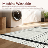 Chic Black White Striped Modern Geometric Area Design(Beige)