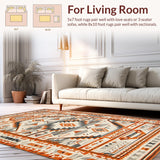 Ultra Soft Area Rug, Non Slip, Stain Resistant, Washable Area Rugs for Living Room, Bedroom, Rustic Earthy Tribal Geometry(Orange)