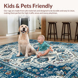 Ultra Soft Area Rug, Non Slip, Stain Resistant, Washable Area Rugs for Living Room, Bedroom, Chic Coastal Floral Accents(Blue)