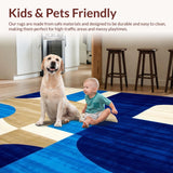 Ultra Soft Area Rug, Non Slip, Stain Resistant, Washable Area Rugs for Living Room, Bedroom, Bold Blue and Beige Geometric Shapes Area for Contemporary Decor(Blue)