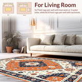 Ultra Soft Area Rug, Non Slip, Stain Resistant, Washable Area Rugs for Living Room, Bedroom, Whimsical Multi-Toned Botanical Pattern(Orange)
