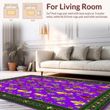 Ultra Soft Area Rug, Non Slip, Stain Resistant, Washable Area Rugs for Living Room, Bedroom, Chic Green Medallion Design(Purple)