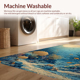 Ultra Soft Area Rug, Non Slip, Stain Resistant, Washable Area Rugs for Living Room, Bedroom, Nautical Treasure Carpet With Sea Turtle Journey Through Coral Haven(Blue)