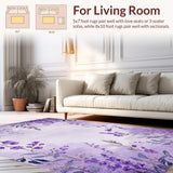 Ultra Soft Area Rug, Non Slip, Stain Resistant, Washable Area Rugs for Living Room, Bedroom, Eclectic Boho Leafy Patterns(Purple)