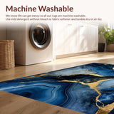 Ultra Soft Area Rug, Non Slip, Stain Resistant, Washable Area Rugs for Living Room, Bedroom, Luxurious Gold Abstract Waves(Blue)