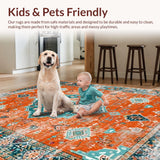 Ultra Soft Area Rug, Non Slip, Stain Resistant, Washable Area Rugs for Living Room, Bedroom, Whimsical Geometric Orange Design(Orange)
