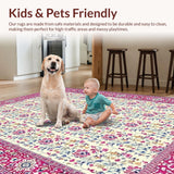 Ultra Soft Area Rug, Non Slip, Stain Resistant, Washable Area Rugs for Living Room, Bedroom, Artistic Pink Garden Motif(Ivory)