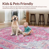 Ultra Soft Area Rug, Non Slip, Stain Resistant, Washable Area Rugs for Living Room, Bedroom, Contemporary Geometric Floral Aesthetic(Pink)