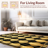 Ultra Soft Area Rug, Non Slip, Stain Resistant, Washable Area Rugs for Living Room, Bedroom, Chic Lattice Style in Black Gold(Gold)