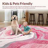 Ultra Soft Area Rug, Non Slip, Stain Resistant, Washable Area Rugs for Living Room, Bedroom, Trendy Abstract Marble Aesthetic(Pink)