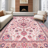 Ultra Soft Area Rug, Non Slip, Stain Resistant, Washable Area Rugs for Living Room, Bedroom, Pastel Pink Antique Artistry(Pink)