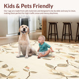 Ultra Soft Area Rug, Non Slip, Stain Resistant, Washable Area Rugs for Living Room, Bedroom, Chic Floral Area Whimsical Blossom Non Slip Flower Mat(Beige)