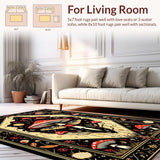 Ultra Soft Area Rug, Non Slip, Stain Resistant, Washable Area Rugs for Living Room, Bedroom, Rustic Earthy Moth Imagery Design(Black)