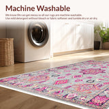 Ultra Soft Area Rug, Non Slip, Stain Resistant, Washable Area Rugs for Living Room, Bedroom, Bordered Boho Meditation Space Plush Rug(Pink)
