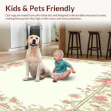 Ultra Soft Area Rug, Non Slip, Stain Resistant, Washable Area Rugs for Living Room, Bedroom, Chic Kitchen with Intricate Floral Borders(Beige)