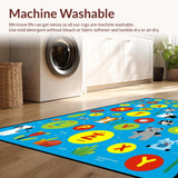 Ultra Soft Area Rug, Non Slip, Stain Resistant, Washable Area Rugs for Living Room, Bedroom, Cheerful Blue Animal Alphabet Art(White)