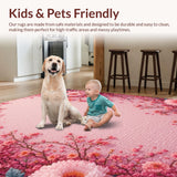 Ultra Soft Area Rug, Non Slip, Stain Resistant, Washable Area Rugs for Living Room, Bedroom, Elegant Floral Non-Slip Bathroom Decor(Pink)