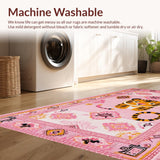 Ultra Soft Area Rug, Non Slip, Stain Resistant, Washable Area Rugs for Living Room, Bedroom, Quirky Vintage Animal Motif(Pink)