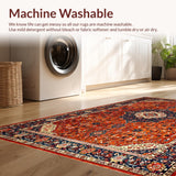 Ultra Soft Area Rug, Non Slip, Stain Resistant, Washable Area Rugs for Living Room, Bedroom, Rustic Traditional Floral Arrangement(Red)