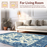 Ultra Soft Area Rug, Non Slip, Stain Resistant, Washable Area Rugs for Living Room, Bedroom, Modern Area with Unique Blue and Beige Floral for All Seasons(Beige)