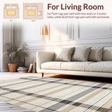 Ultra Soft Area Rug, Non Slip, Stain Resistant, Washable Area Rugs for Living Room, Bedroom, Cozy Rustic Checkered Design(Beige)