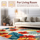Ultra Soft Area Rug, Non Slip, Stain Resistant, Washable Area Rugs for Living Room, Bedroom, Lively Multicolored Leaf Motif(Red)