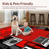 Ultra Soft Area Rug, Non Slip, Stain Resistant, Washable Area Rugs for Living Room, Bedroom, Striking Red and Black Musical Motifs(Red)