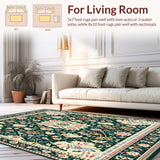 Ultra Soft Area Rug, Non Slip, Stain Resistant, Washable Area Rugs for Living Room, Bedroom, Neutral Boho with Floral Motifs(Dark Green)