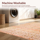 Ultra Soft Area Rug, Non Slip, Stain Resistant, Washable Area Rugs for Living Room, Bedroom, Contemporary Peach Rug with Gold Abstract Polygonal Shapes and Linear Accents(Pink)