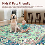 Ultra Soft Area Rug, Non Slip, Stain Resistant, Washable Area Rugs for Living Room, Bedroom, Eclectic Botanical Tiled Design(Ivory)