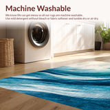 Ultra Soft Area Rug, Non Slip, Stain Resistant, Washable Area Rugs for Living Room, Bedroom, Surfboard Wave Pattern Rug with Swirling Ocean Lines and Sun Motif Design(Blue)