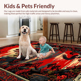 Ultra Soft Area Rug, Non Slip, Stain Resistant, Washable Area Rugs for Living Room, Bedroom, Vibrant Castle Inspired Illusion(Red)