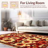 Ultra Soft Area Rug, Non Slip, Stain Resistant, Washable Area Rugs for Living Room, Bedroom, Striking Handwoven Floral Elegance(Red)