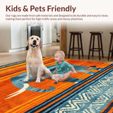 Ultra Soft Area Rug, Non Slip, Stain Resistant, Washable Area Rugs for Living Room, Bedroom, Vibrant Ethnic Patterned Floor Mat(Orange)