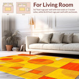 Ultra Soft Area Rug, Non Slip, Stain Resistant, Washable Area Rugs for Living Room, Bedroom, Lively Retro Symmetrical Design(Yellow)