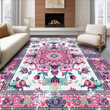 Ultra Soft Area Rug, Non Slip, Stain Resistant, Washable Area Rugs for Living Room, Bedroom, Whimsical Multi-Colored Ogee Style(Pink)