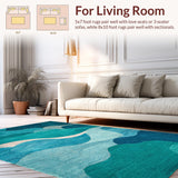 Ultra Soft Area Rug, Non Slip, Stain Resistant, Washable Area Rugs for Living Room, Bedroom, Tropical Wave Rider Paradise Surf Carpet with Coastal Palms Ocean Design(Blue)