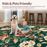 Ultra Soft Area Rug, Non Slip, Stain Resistant, Washable Area Rugs for Living Room, Bedroom, Artistic Leafy Botanical Fusion(Green)