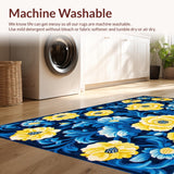 Ultra Soft Area Rug, Non Slip, Stain Resistant, Washable Area Rugs for Living Room, Bedroom, Navy and Yellow Vibrant Botanical Design(Blue)