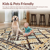 Ultra Soft Area Rug, Non Slip, Stain Resistant, Washable Area Rugs for Living Room, Bedroom, Rustic Textured Diamond Motif(Beige)