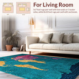 Ultra Soft Area Rug, Non Slip, Stain Resistant, Washable Area Rugs for Living Room, Bedroom, World Map Multicolor Bedroom Meditation Carpet(Blue)