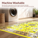 Ultra Soft Area Rug, Non Slip, Stain Resistant, Washable Area Rugs for Living Room, Bedroom, Classic Distressed Floral Arrangement(Yellow)