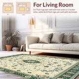Ultra Soft Area Rug, Non Slip, Stain Resistant, Washable Area Rugs for Living Room, Bedroom, Super Shag Beige and Green(Ivory)