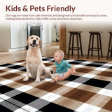 Ultra Soft Area Rug, Non Slip, Stain Resistant, Washable Area Rugs for Living Room, Bedroom, Festive Dotted Plaid Composition(Brown)
