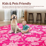 Ultra Soft Area Rug, Non Slip, Stain Resistant, Washable Area Rugs for Living Room, Bedroom, Delicate Blossom Inspired Decor(Pink)