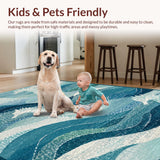 Ultra Soft Area Rug, Non Slip, Stain Resistant, Washable Area Rugs for Living Room, Bedroom, Coastal Seahorse Low Pile Rug with Oceanic Blue Swirls and Nautical Motifs(Blue)